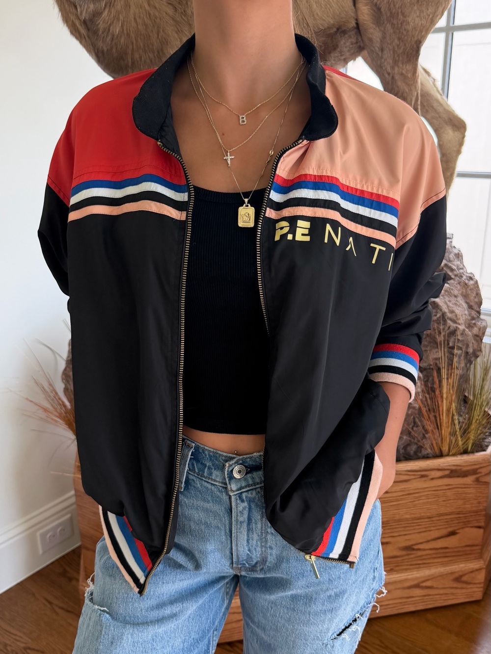 P.E Nation Retro Colorblock Bomber Jacket, M